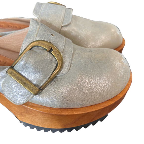 Jim Barnier Women's Wooden Heel Clog Silver Size 11 Platform Sandals Leather New - Picture 3 of 11